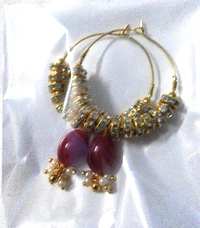 NIBRAS Maroon Rhinestone Spacers Beads Drop Hoop Earrings - B09JGT2J12, 10 gm, 6.5cm x 4cm x 1cm